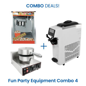 Fun Party Equipment Combo 4 - Single Ice Cream Machine, Waffle Maker & Popcorn Machine